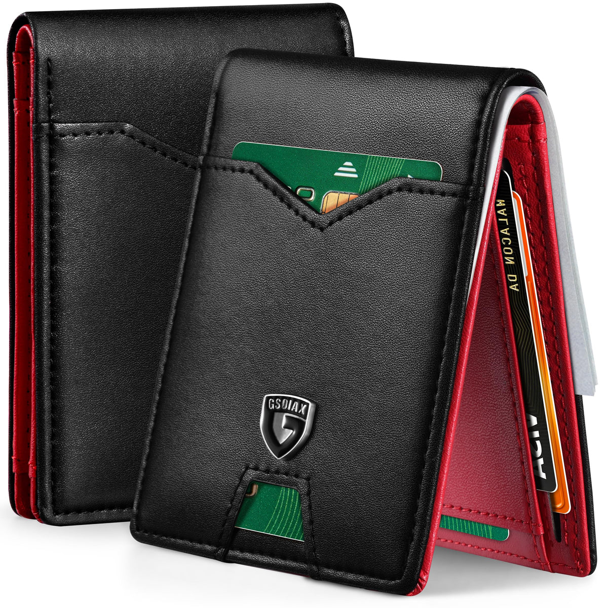 GSOIAX Slim Wallet for Men Rfid Blocking Leather Bifold Front Pocket Carbon Fiber Men's Money Clips Credit Card Holder With Gift Box