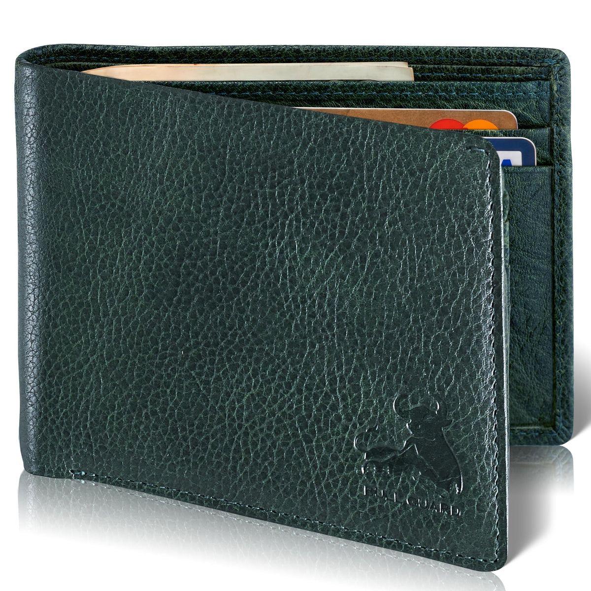 BULL GUARD RFID Blocking Bifold Mens Wallet Premium Top Grain Leather Brown Extra Capacity Wallet for Men Genuine Leather Western Brown, 11+ Cards, Flip Up ID Window, Gift For Men in Nice Gift Box