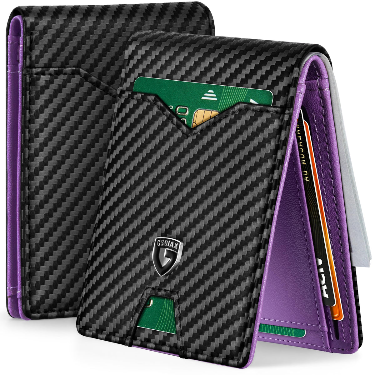 GSOIAX Slim Wallet for Men Rfid Blocking Leather Bifold Front Pocket Carbon Fiber Men's Money Clips Credit Card Holder With Gift Box