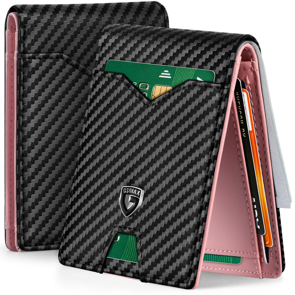 GSOIAX Slim Wallet for Men Rfid Blocking Leather Bifold Front Pocket Carbon Fiber Men's Money Clips Credit Card Holder With Gift Box