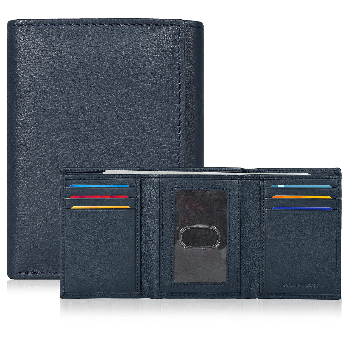 Real Leather Mens Trifold Wallet - RFID Slim Minimalist Front Pocket Gift