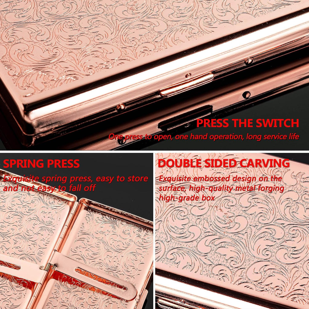 Goshentech Vintage Metal case,14 Capacity,Metal Plated Rose Gold,Double-Sided Open(Rose Gold,100mm King Size)