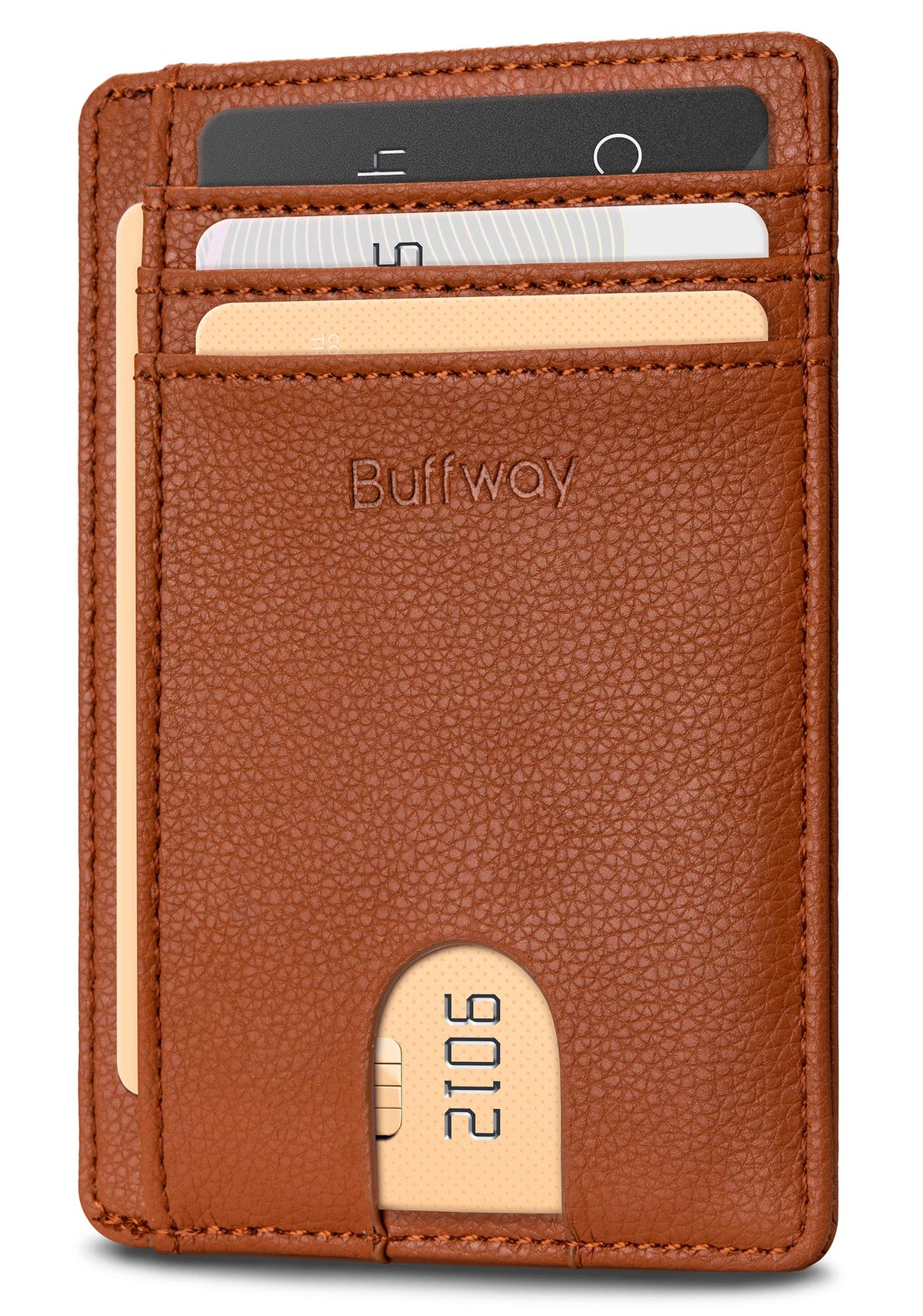 Buffway Slim Minimalist Front Pocket RFID Blocking Leather Wallets for Men and Women - Carbon Fiber Black