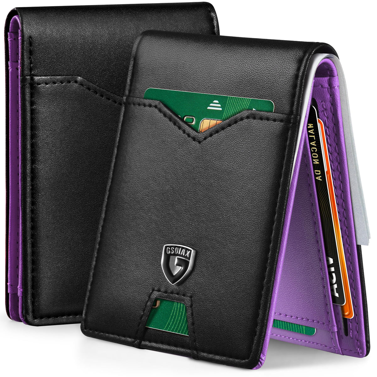 GSOIAX Slim Wallet for Men Rfid Blocking Leather Bifold Front Pocket Carbon Fiber Men's Money Clips Credit Card Holder With Gift Box