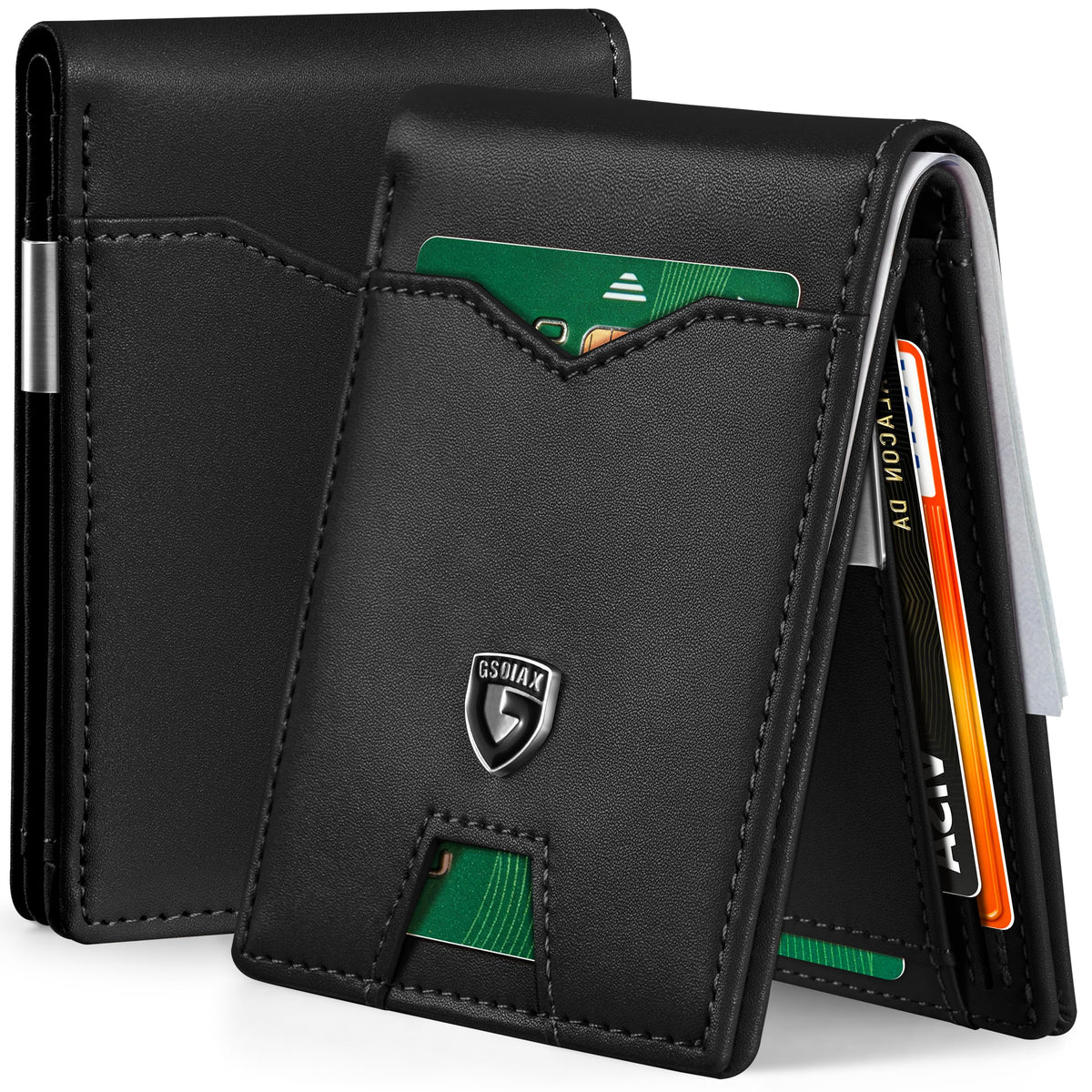 GSOIAX Slim Wallet for Men Rfid Blocking Leather Bifold Front Pocket Carbon Fiber Men's Money Clips Credit Card Holder With Gift Box