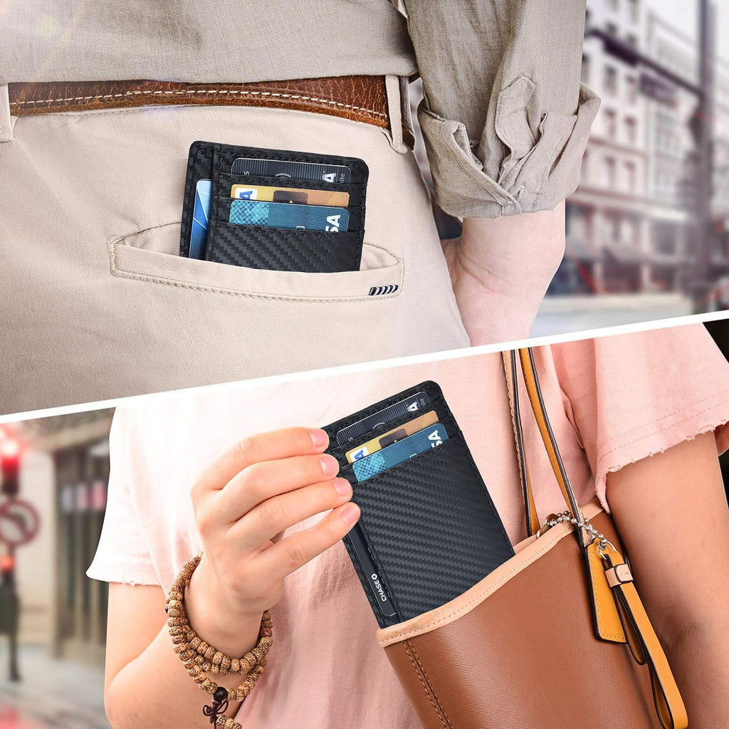 Slim Minimalist RFID Leather Wallet, Front Pocket Card Holder, Ebony