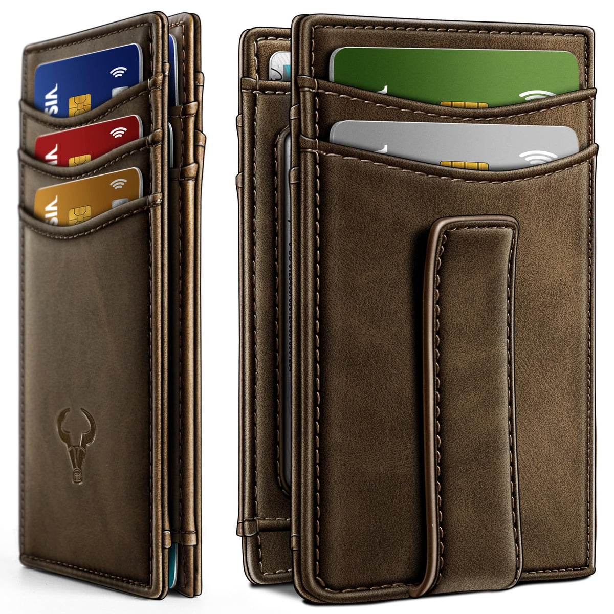 BULLIANT Magnetic Slim Leather Pocket Wallet Money Clip For Men 12Cards