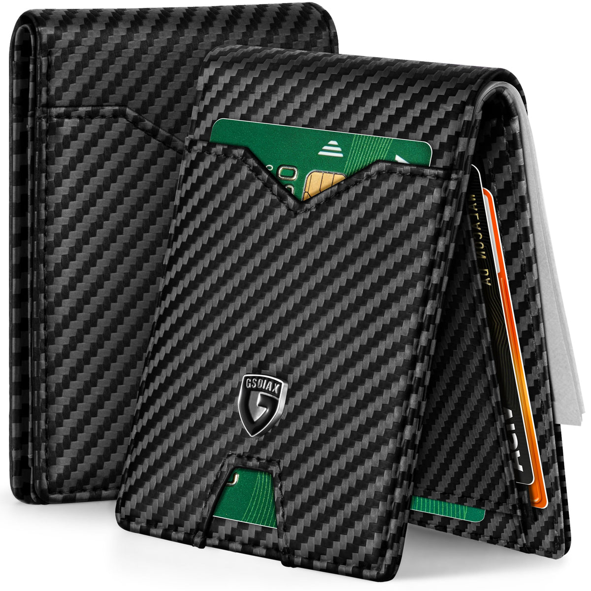 GSOIAX Slim Wallet for Men Rfid Blocking Leather Bifold Front Pocket Carbon Fiber Men's Money Clips Credit Card Holder With Gift Box
