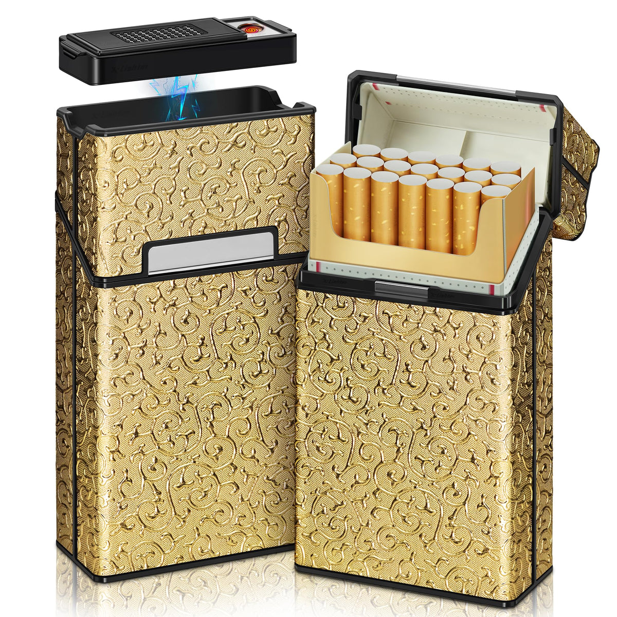 x-lighter XL079 Cigarette Case for 100's King Size, with Electric Coil Lighter, Gift Package