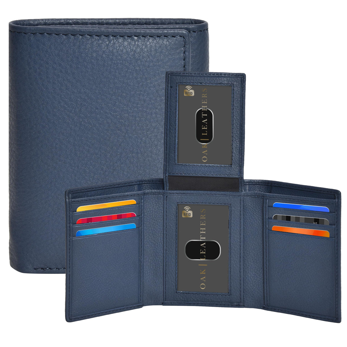 Real Leather Mens Trifold Wallet - RFID Slim Minimalist Front Pocket Gift