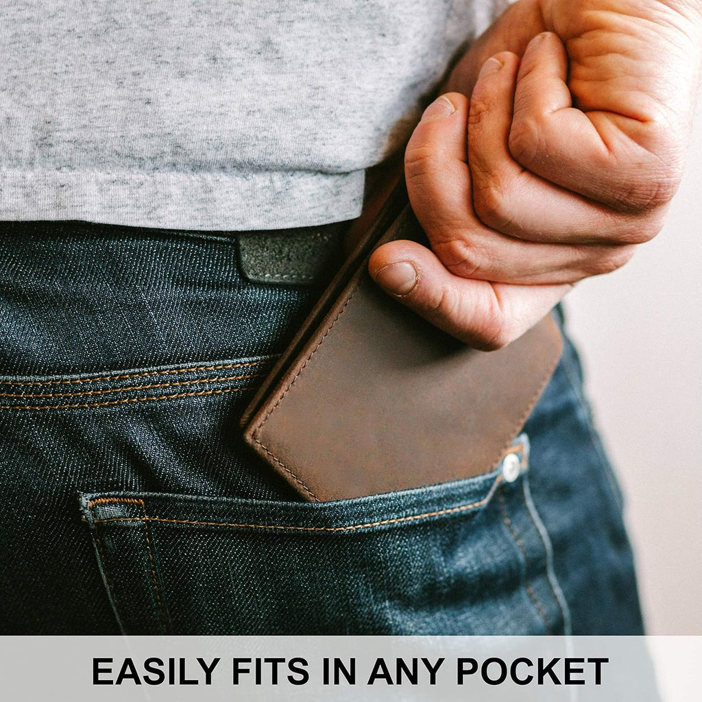 Top Grain Leather Wallet for Men | RFID Blocking | Extra Capacity Bifold Wallet with 2 ID Windows | Ultra Strong Stitching | Slim Billfold with 8 Card Slots | Gift for Him