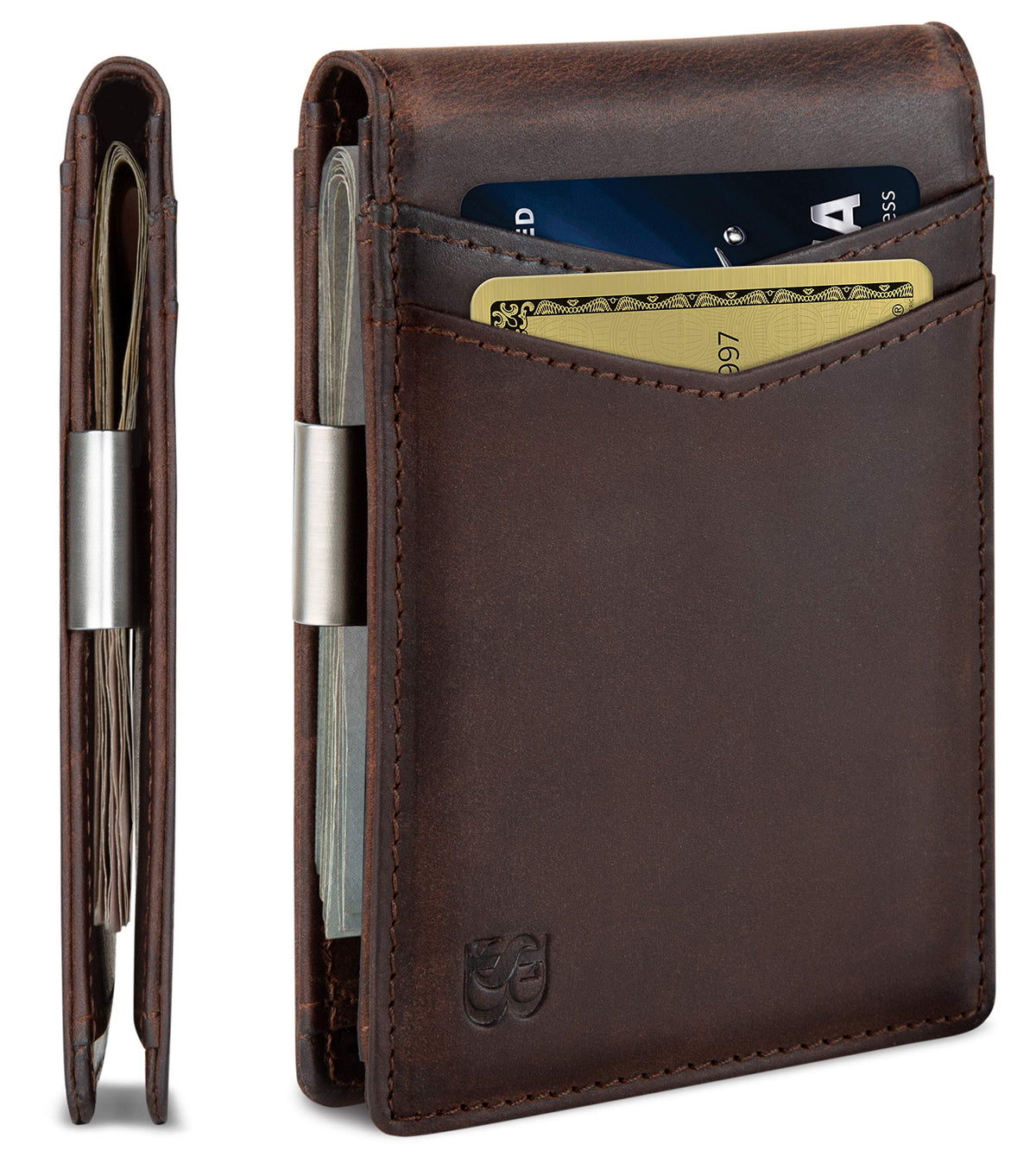 SERMAN BRANDS Money Clip Wallet - Mens Wallets slim Front Pocket RFID Blocking Card Holder Minimalist Mini Bifold