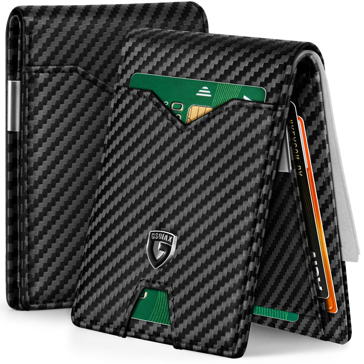 GSOIAX Slim Wallet for Men Rfid Blocking Leather Bifold Front Pocket Carbon Fiber Men's Money Clips Credit Card Holder With Gift Box