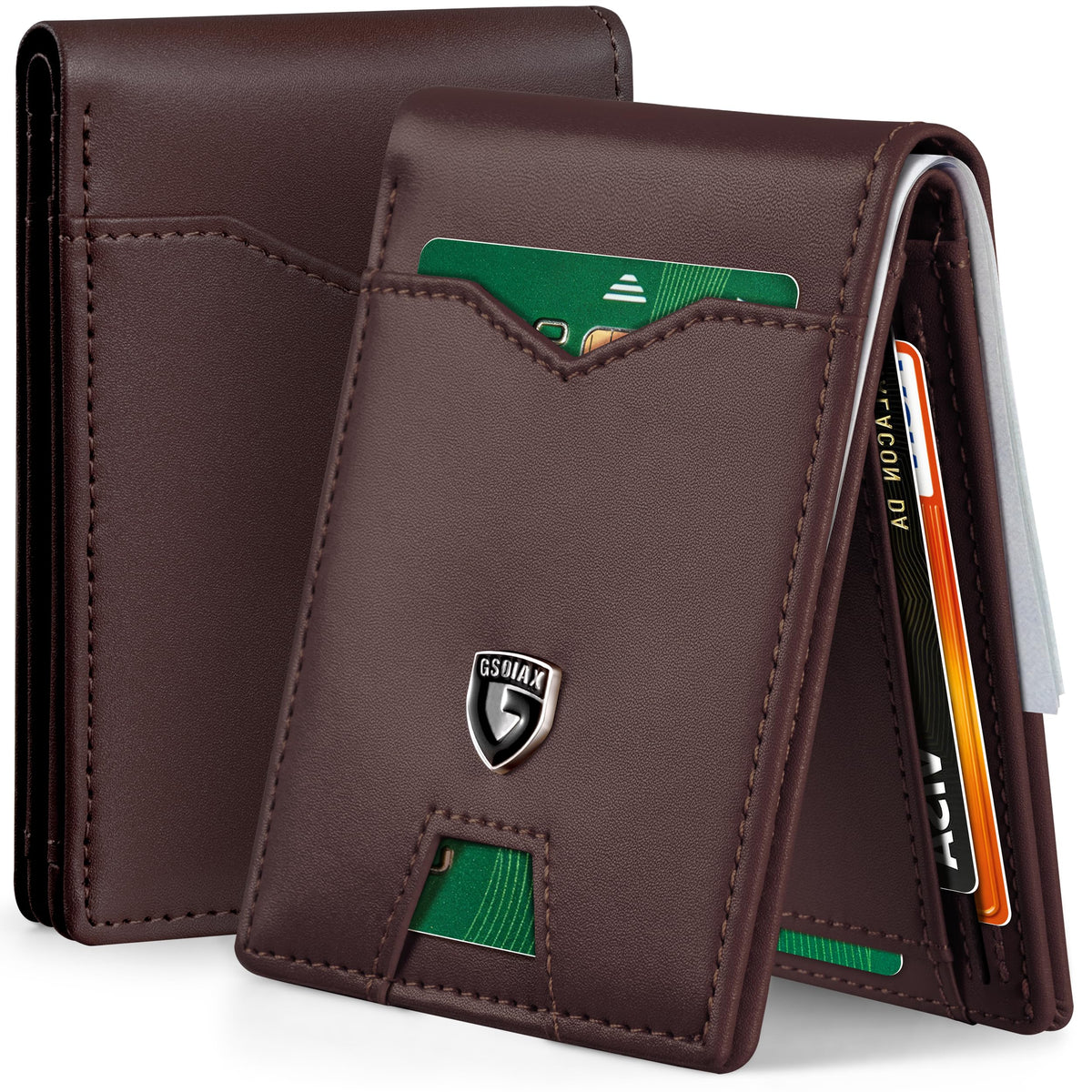 GSOIAX Slim Wallet for Men Rfid Blocking Leather Bifold Front Pocket Carbon Fiber Men's Money Clips Credit Card Holder With Gift Box
