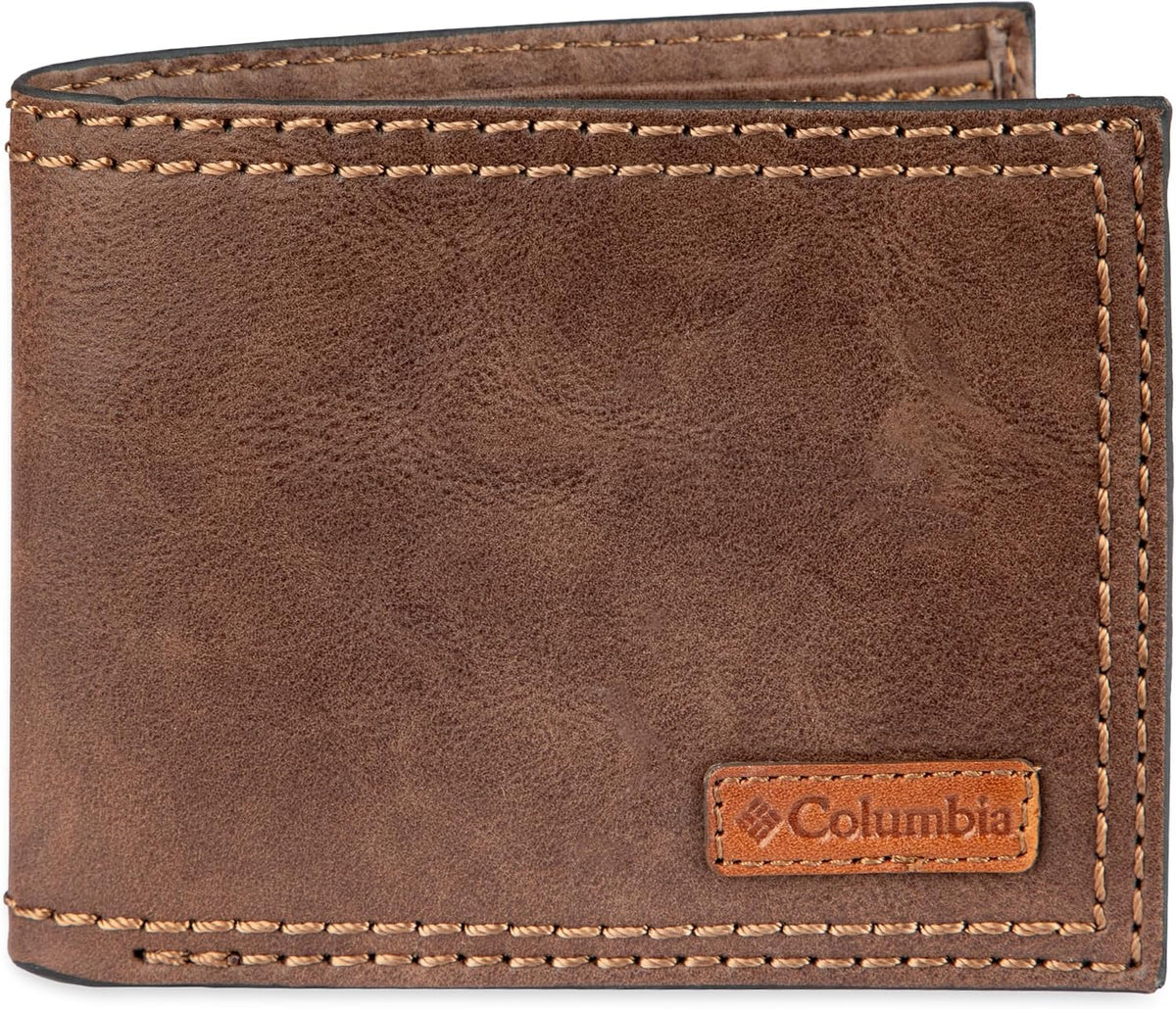 Columbia mens RFID Slim Bifold Wallet With ID Window Dark Tan