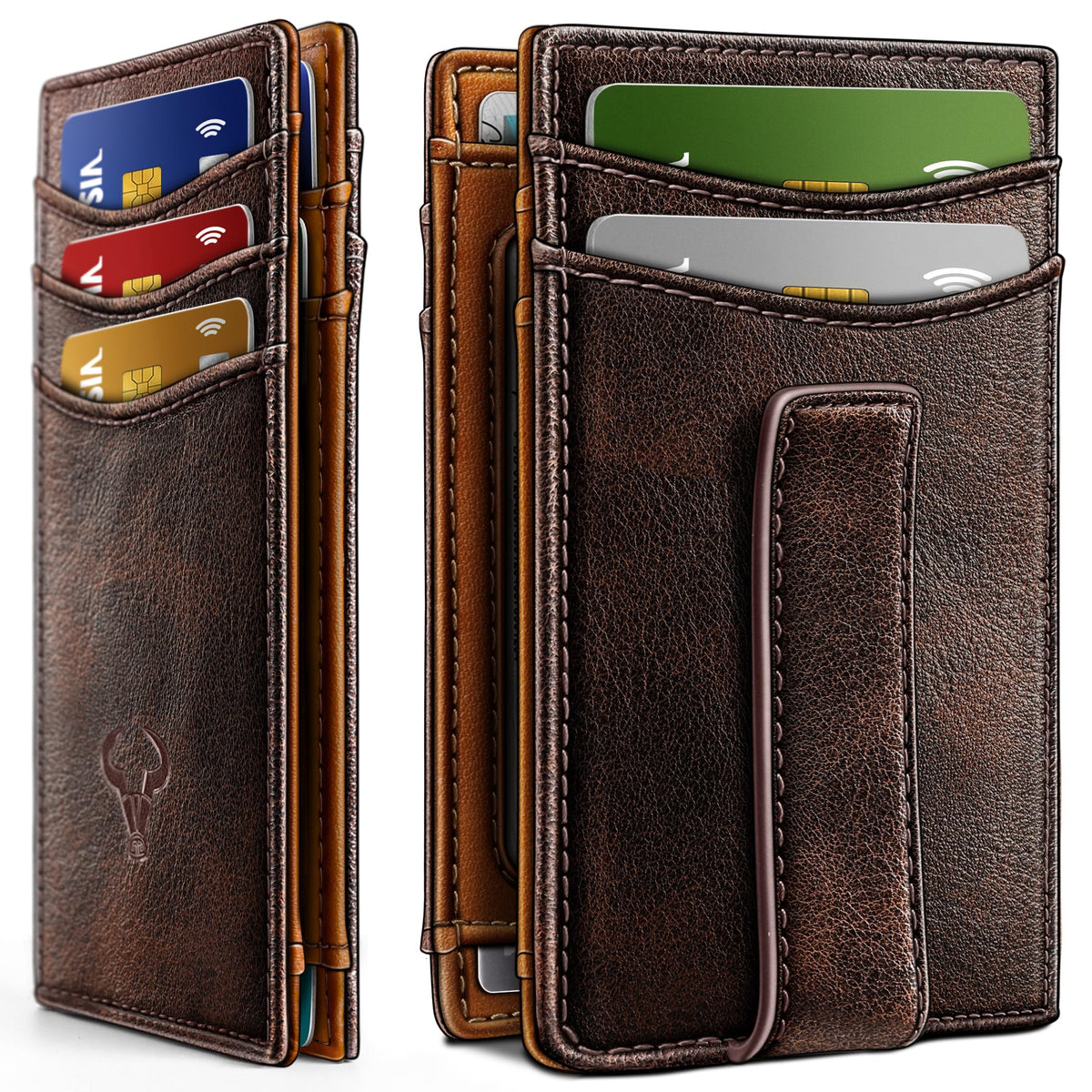 BULLIANT Magnetic Slim Leather Pocket Wallet Money Clip For Men 12Cards