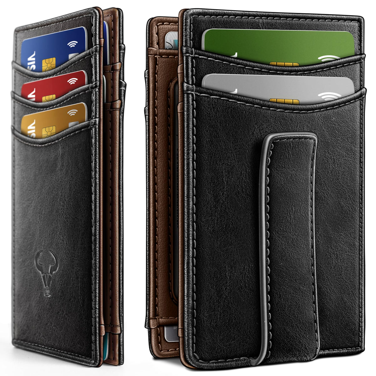 BULLIANT Magnetic Slim Leather Pocket Wallet Money Clip For Men 12Cards