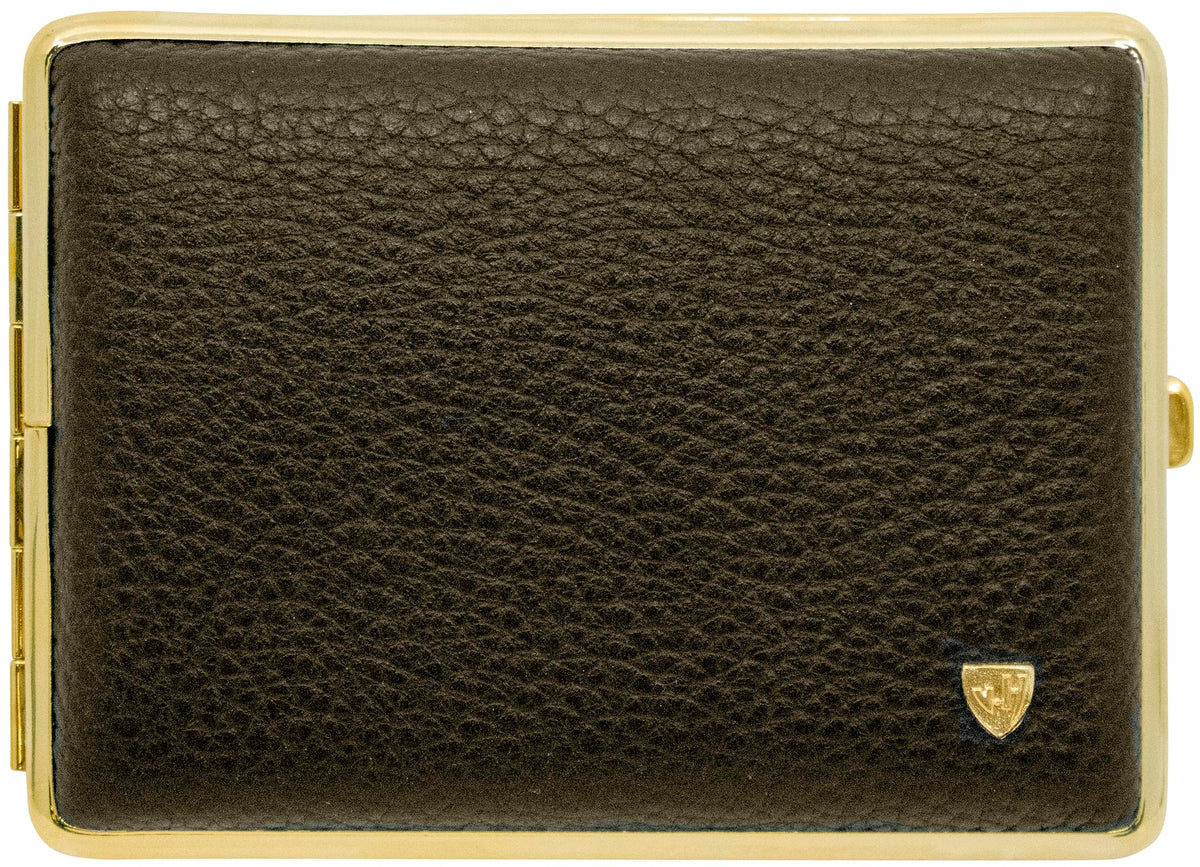 Made in Germany Genuine Leather Gold Plated Cigarette Case (18 100s) with Elastic Bands (Deer Black)