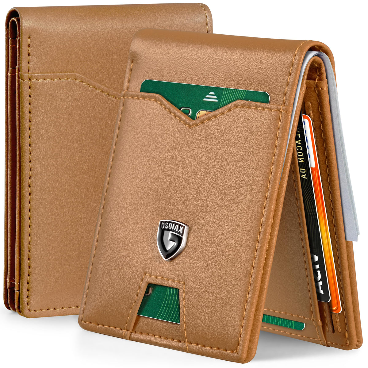 GSOIAX Slim Wallet for Men Rfid Blocking Leather Bifold Front Pocket Carbon Fiber Men's Money Clips Credit Card Holder With Gift Box