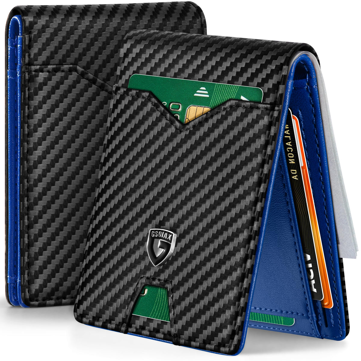 GSOIAX Slim Wallet for Men Rfid Blocking Leather Bifold Front Pocket Carbon Fiber Men's Money Clips Credit Card Holder With Gift Box