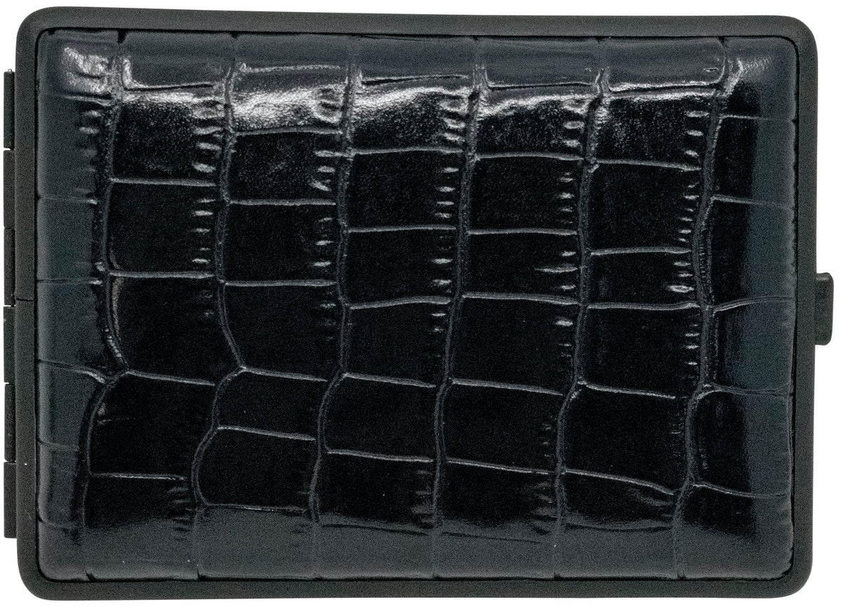 Made in Germany Genuine Leather Gold Plated Cigarette Case (18 100s) with Elastic Bands (Deer Black)