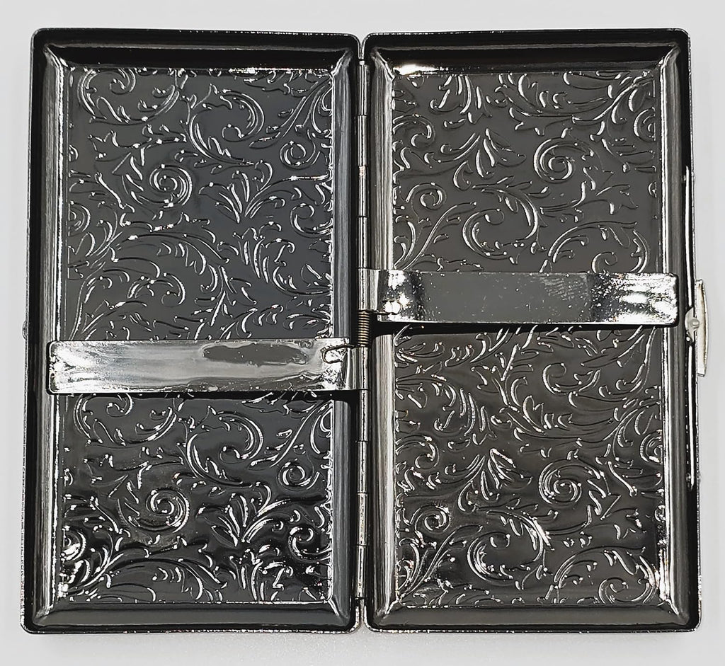 Cigarette Case Victorian Style Metal Holder for Regular, King and 100's Size Pocket Protective Security Wallet (ES100,Black)