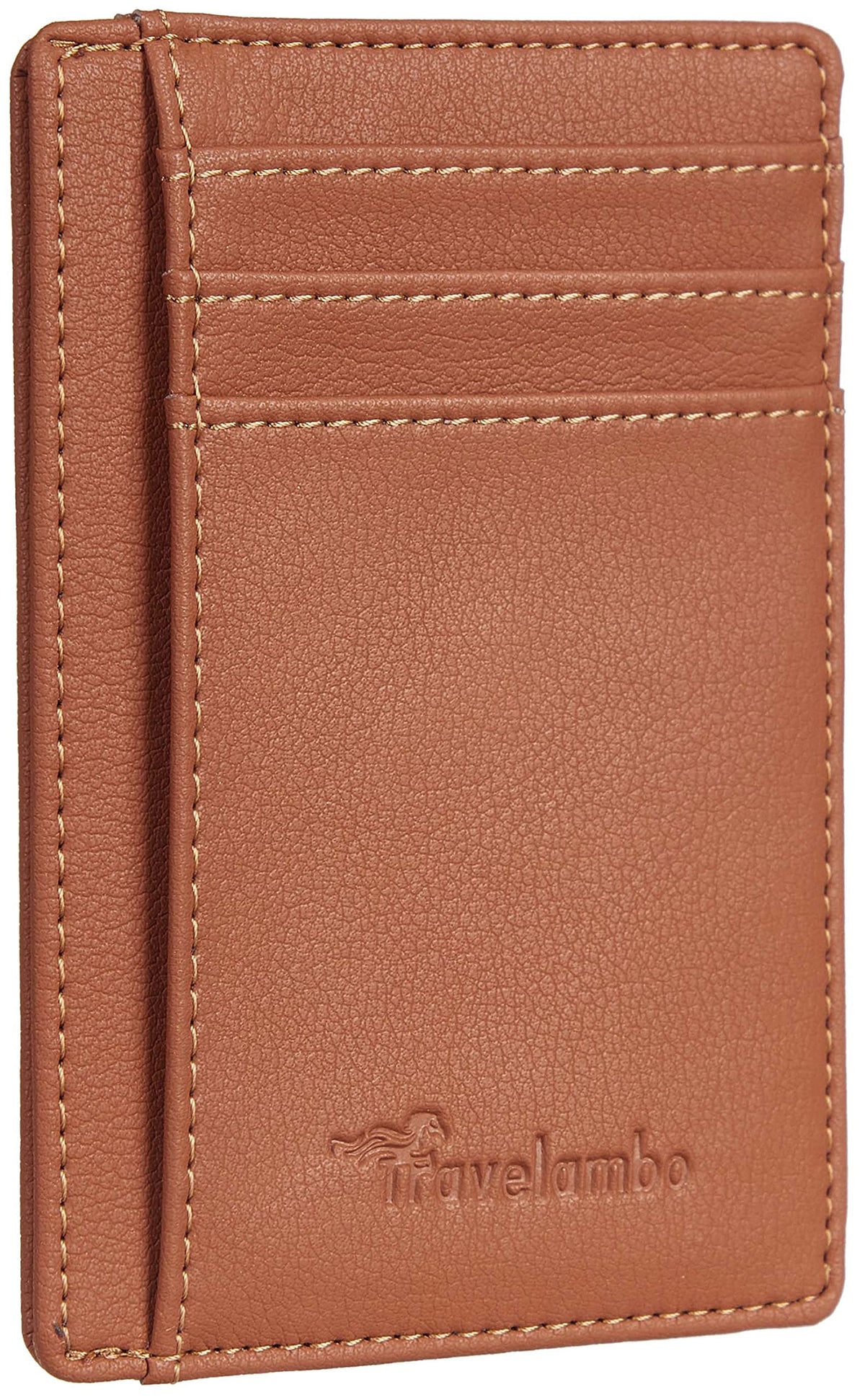 Travelambo Front Pocket Minimalist Leather Slim Wallet RFID Blocking Medium Size