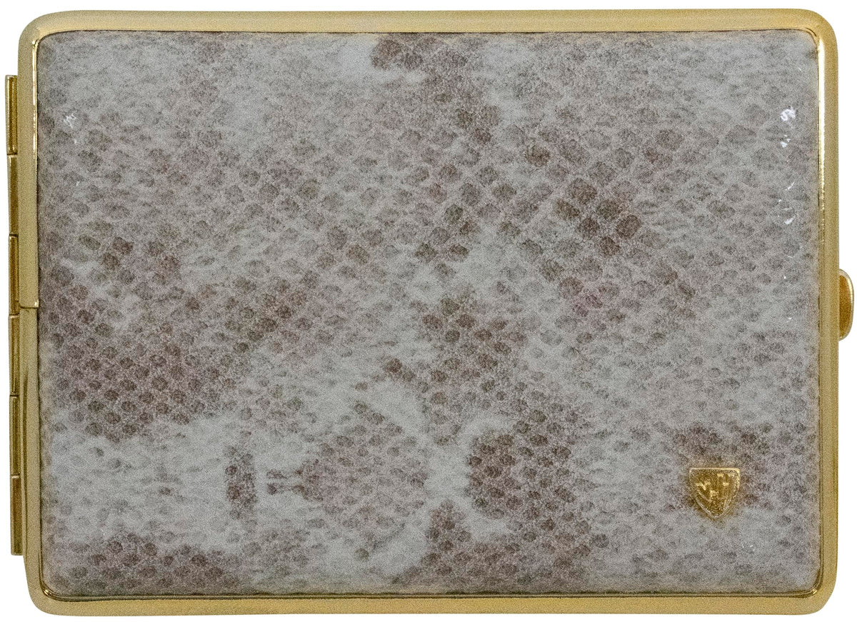 Made in Germany Genuine Leather Gold Plated Cigarette Case (18 100s) with Elastic Bands (Deer Black)