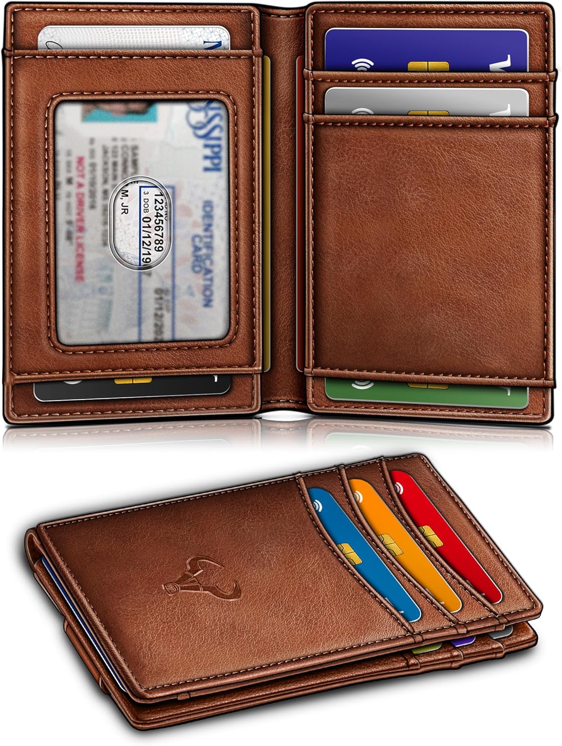 BULLIANT Magnetic Slim Leather Pocket Wallet Money Clip For Men 12Cards