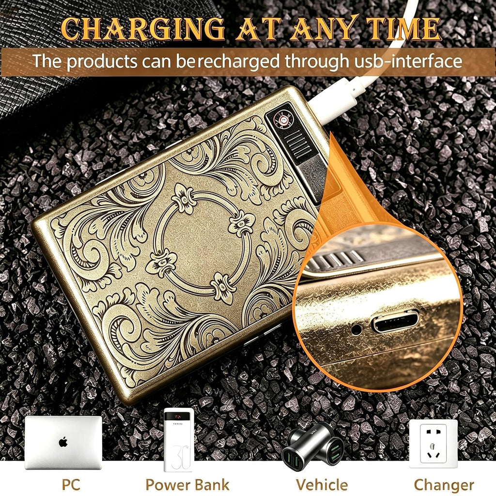 Metal Vintage Cigarette Case Holder 85mm Cigarette with Electric Lighter
