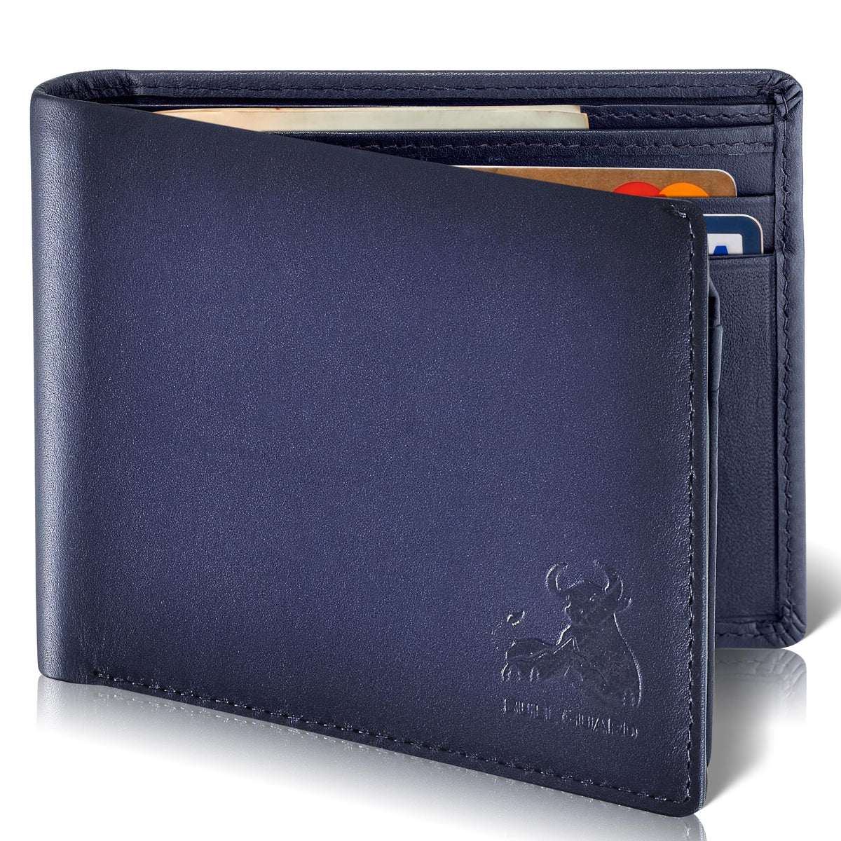 BULL GUARD RFID Blocking Bifold Mens Wallet Premium Top Grain Leather Brown Extra Capacity Wallet for Men Genuine Leather Western Brown, 11+ Cards, Flip Up ID Window, Gift For Men in Nice Gift Box