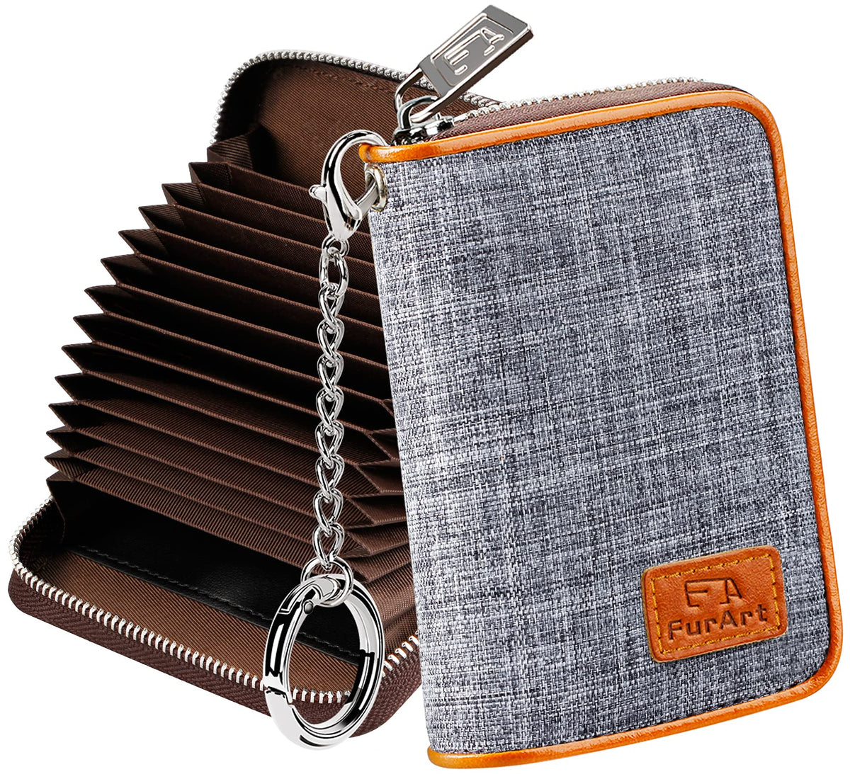 FurArt Zipper Wallet Women RFID Credit Card Holder keychain Wallet