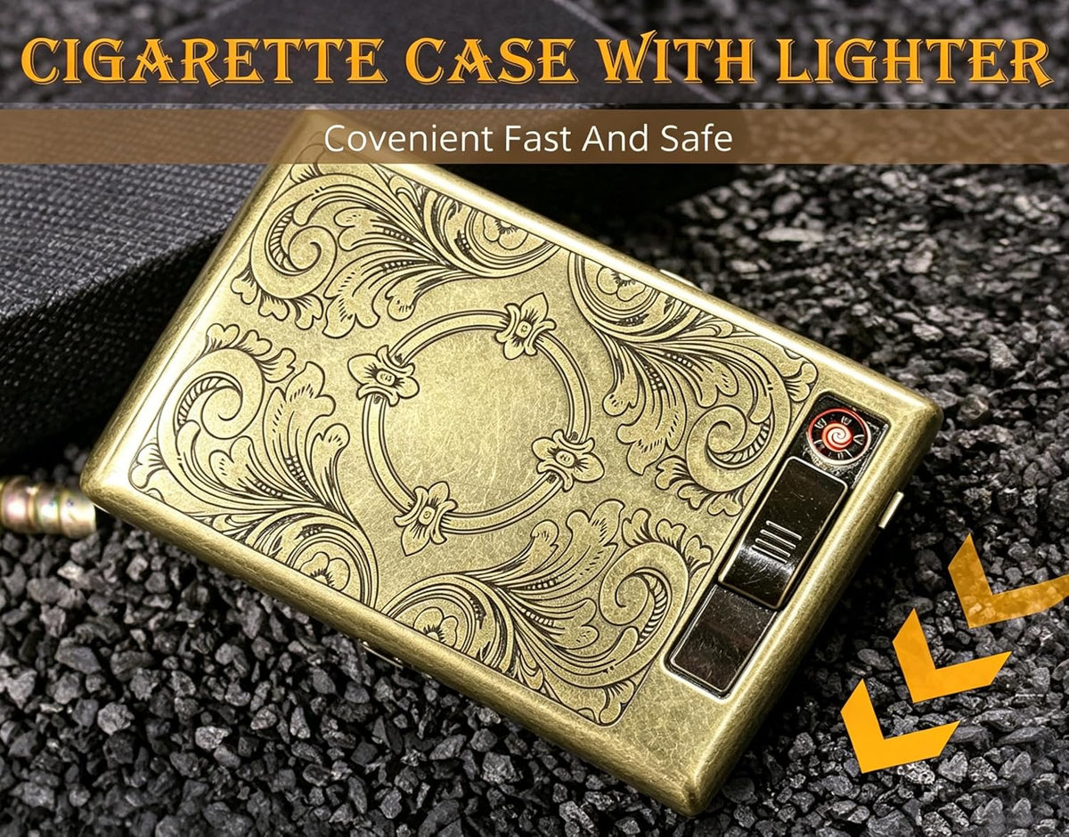 Metal Vintage Cigarette Case Holder 85mm Cigarette with Electric Lighter