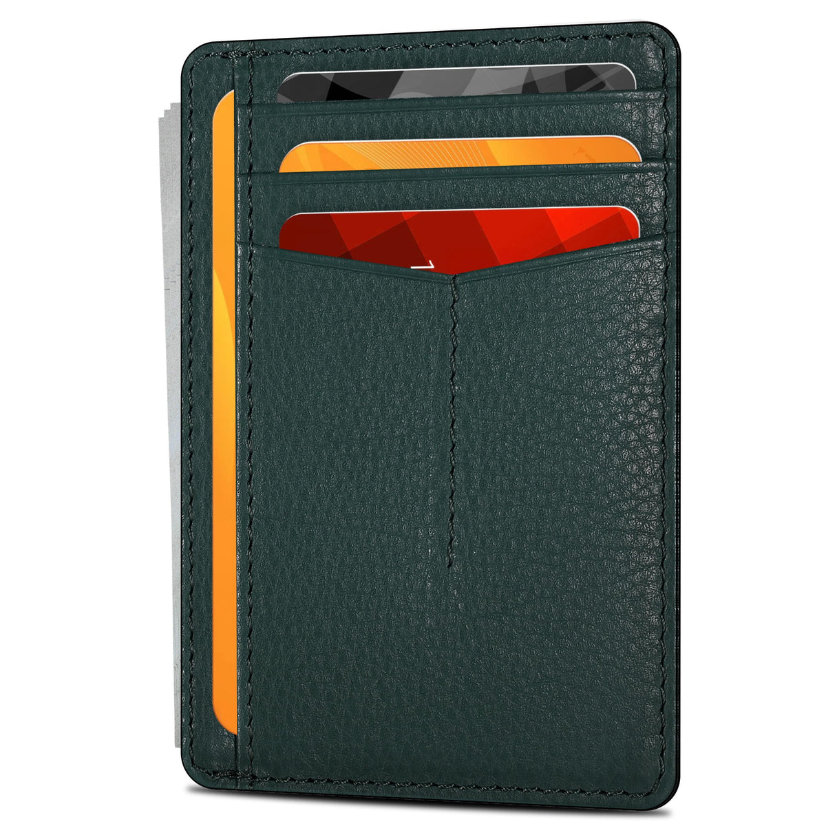 Slim Minimalist RFID Leather Wallet, Front Pocket Card Holder, Ebony