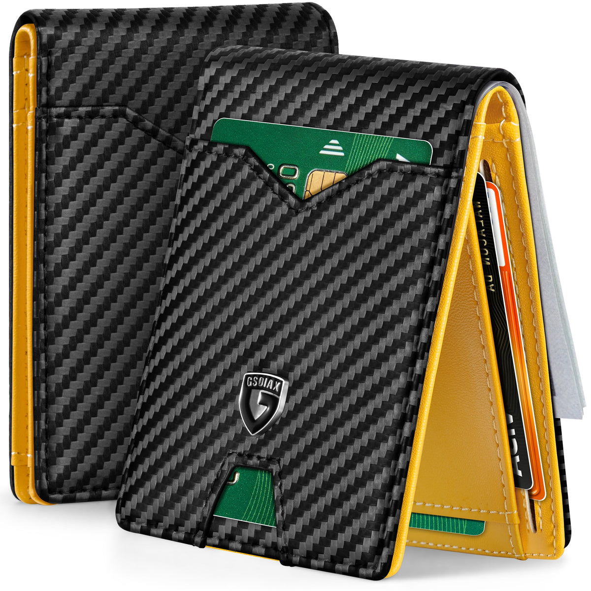 GSOIAX Slim Wallet for Men Rfid Blocking Leather Bifold Front Pocket Carbon Fiber Men's Money Clips Credit Card Holder With Gift Box