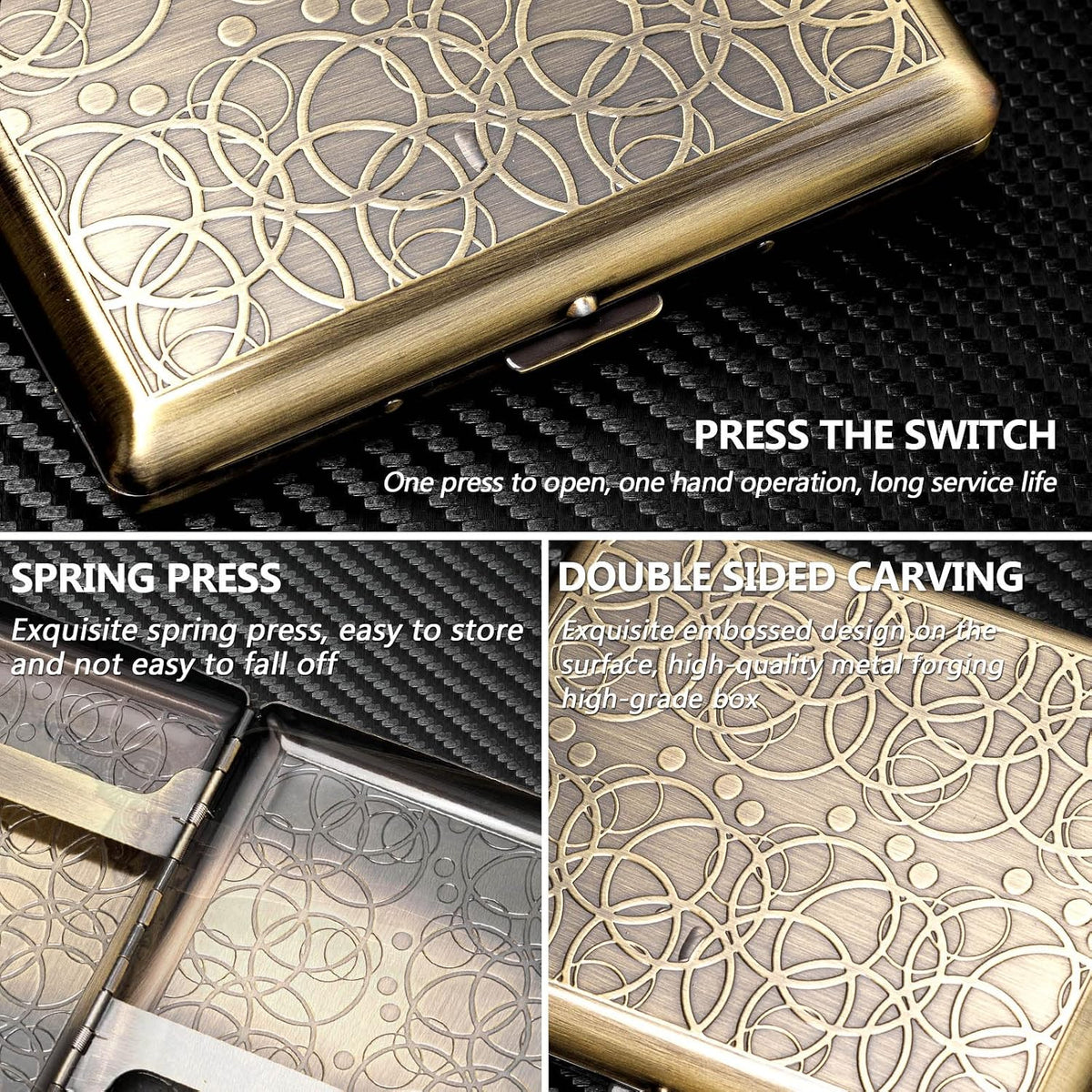 Goshentech Retro Metal case,Plated Bronze,20 Capacity,for Men and Women (Bronze,100mm King Size)