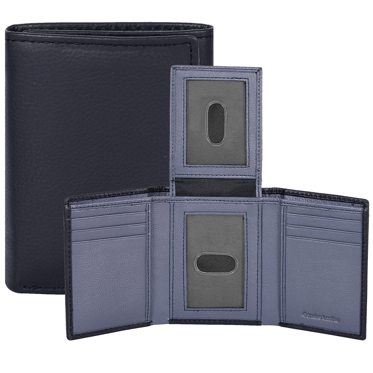 Real Leather Mens Trifold Wallet - RFID Slim Minimalist Front Pocket Gift