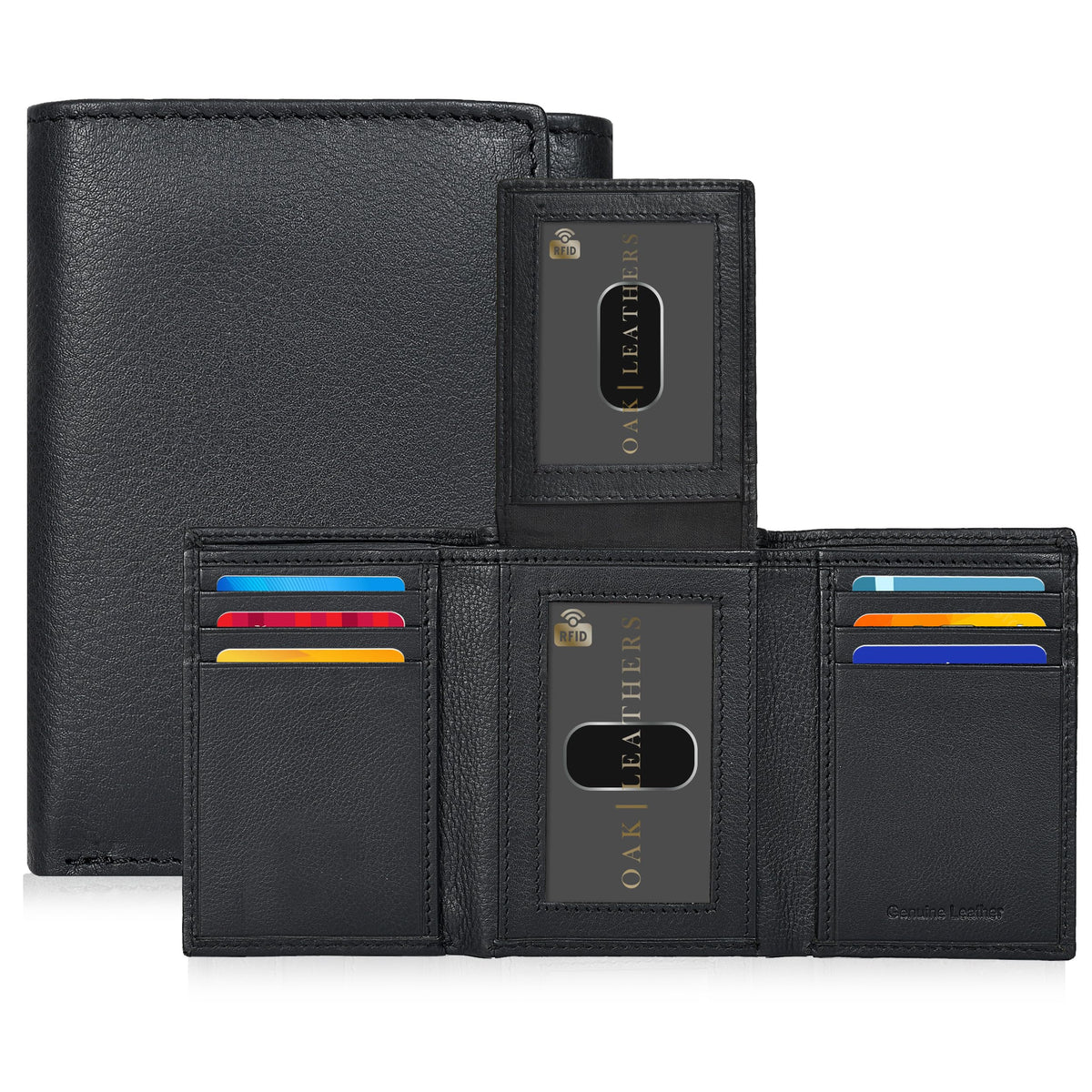 Real Leather Mens Trifold Wallet - RFID Slim Minimalist Front Pocket Gift
