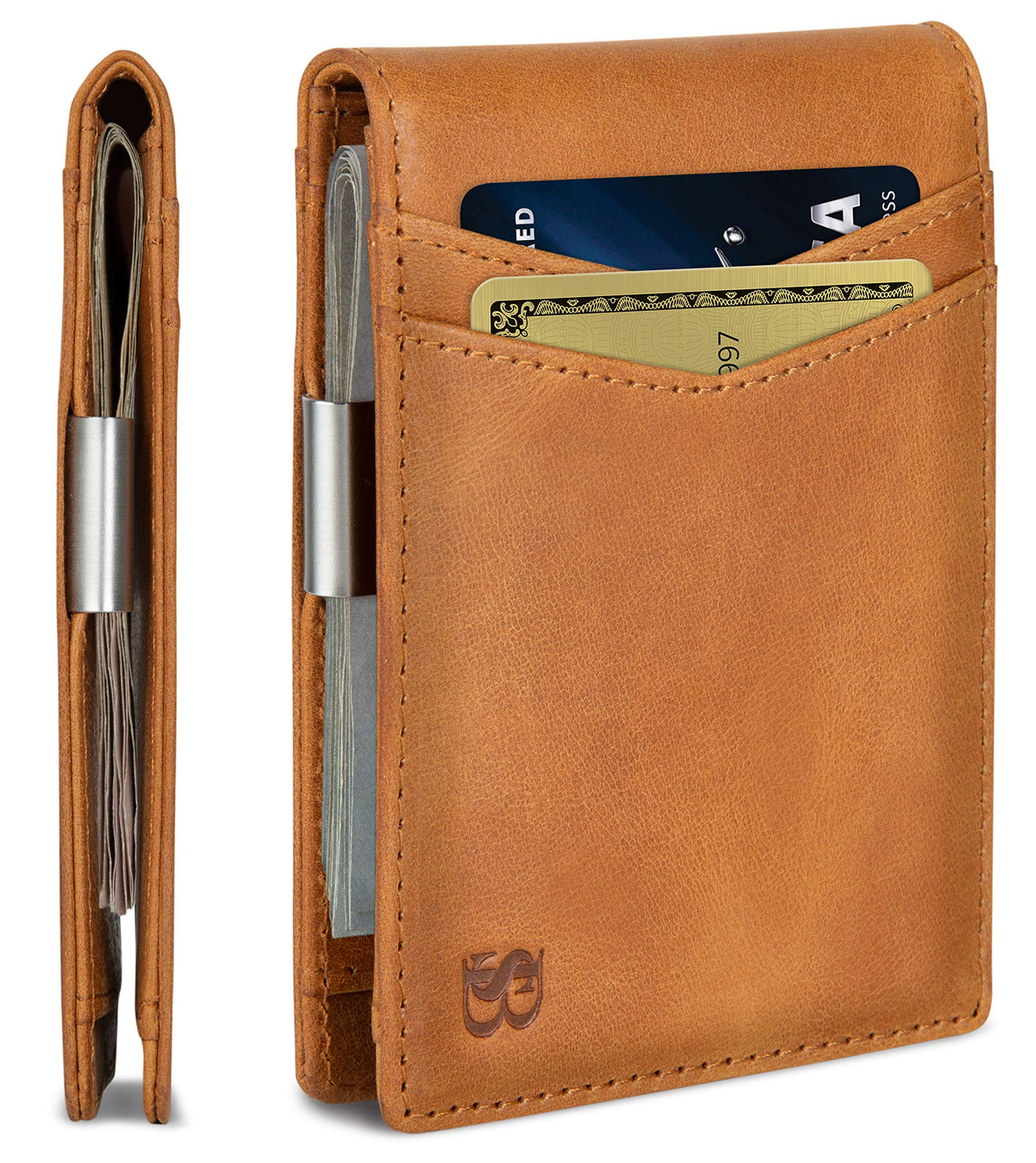 SERMAN BRANDS Money Clip Wallet - Mens Wallets slim Front Pocket RFID Blocking Card Holder Minimalist Mini Bifold
