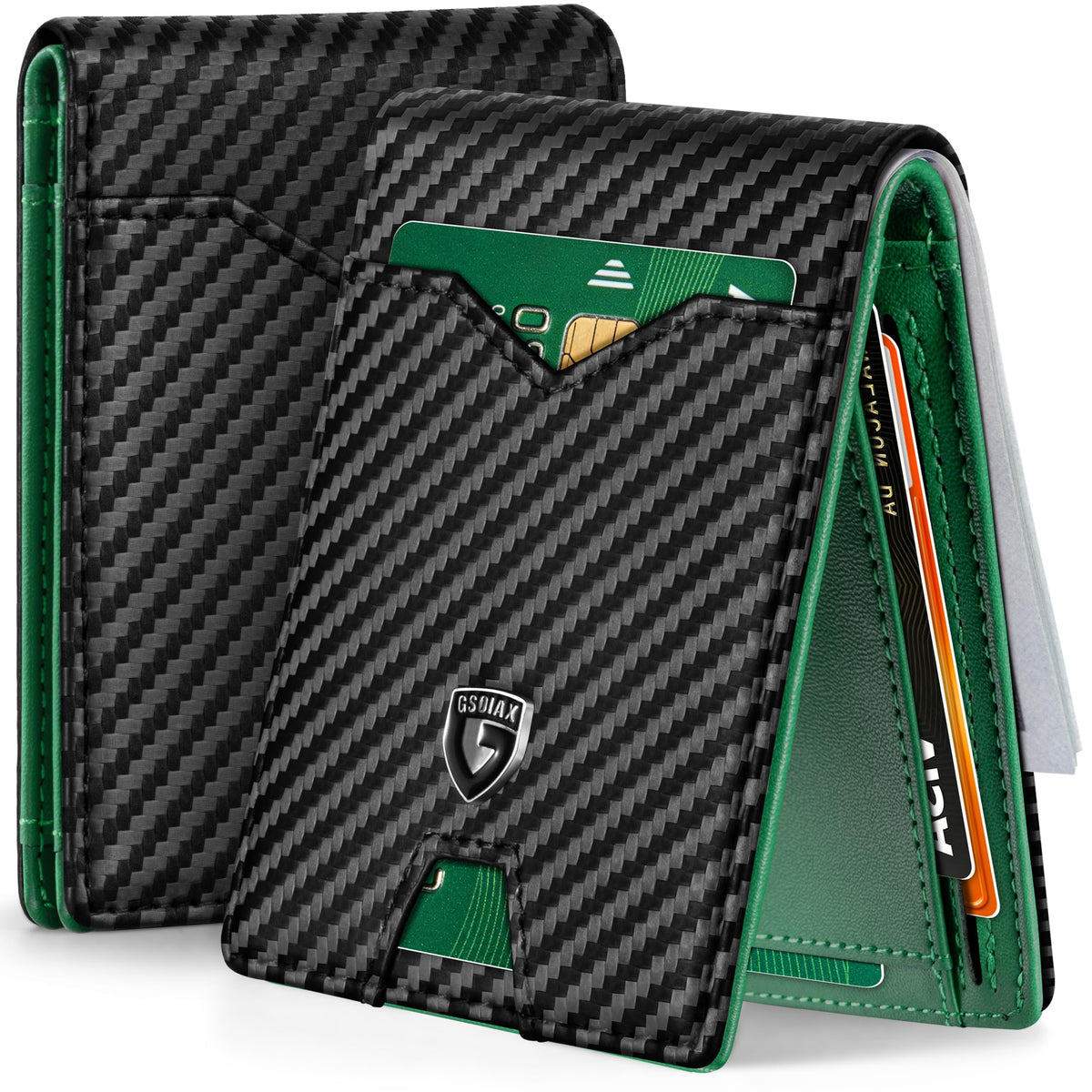 GSOIAX Slim Wallet for Men Rfid Blocking Leather Bifold Front Pocket Carbon Fiber Men's Money Clips Credit Card Holder With Gift Box