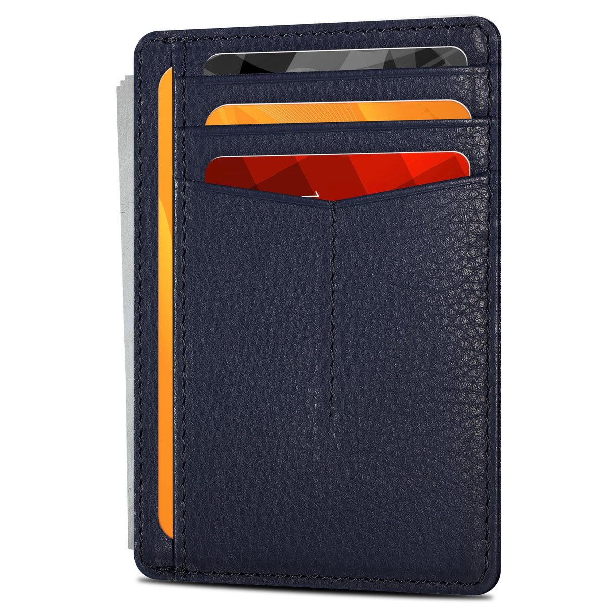 Slim Minimalist RFID Leather Wallet, Front Pocket Card Holder, Ebony