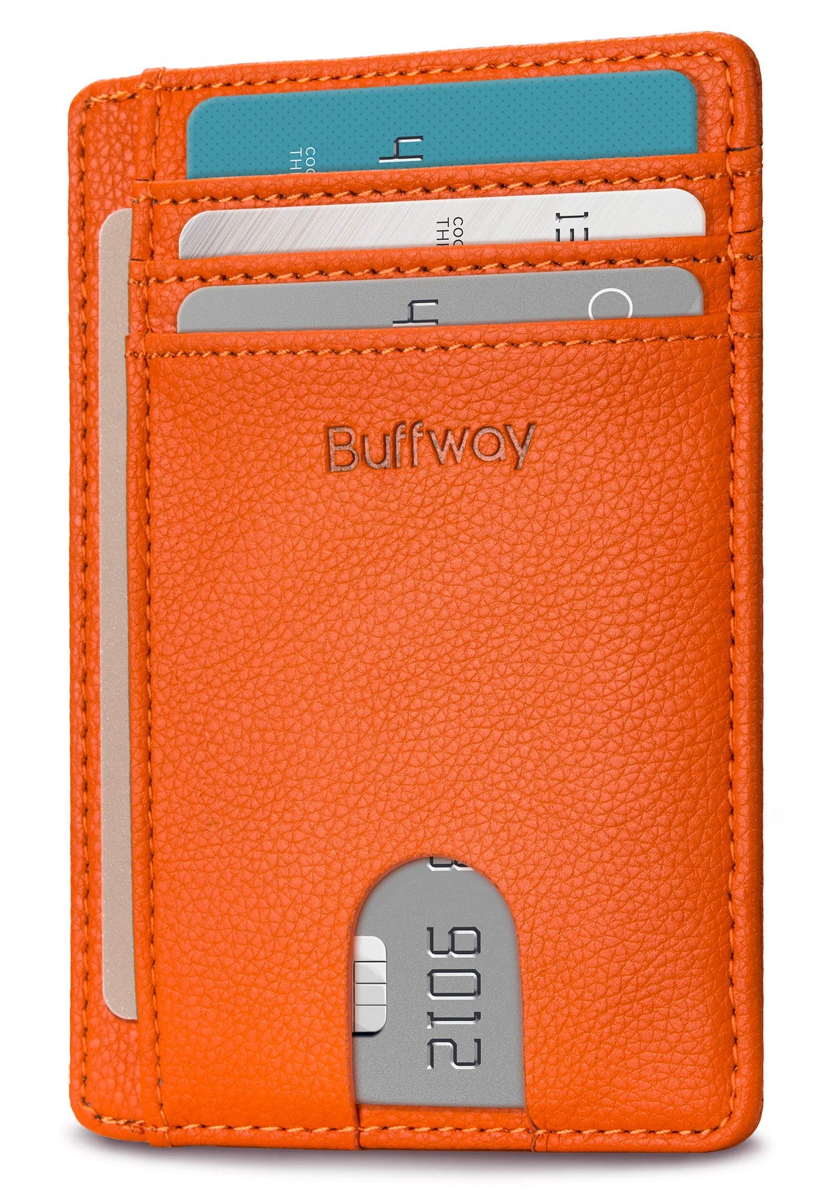 Buffway Slim Minimalist Front Pocket RFID Blocking Leather Wallets for Men and Women - Carbon Fiber Black