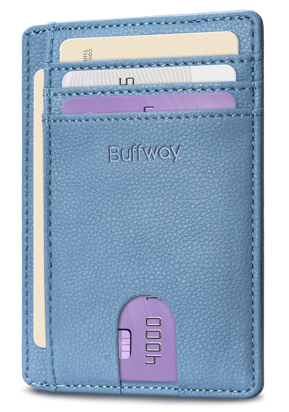 Buffway Slim Minimalist Front Pocket RFID Blocking Leather Wallets for Men and Women - Cross Black