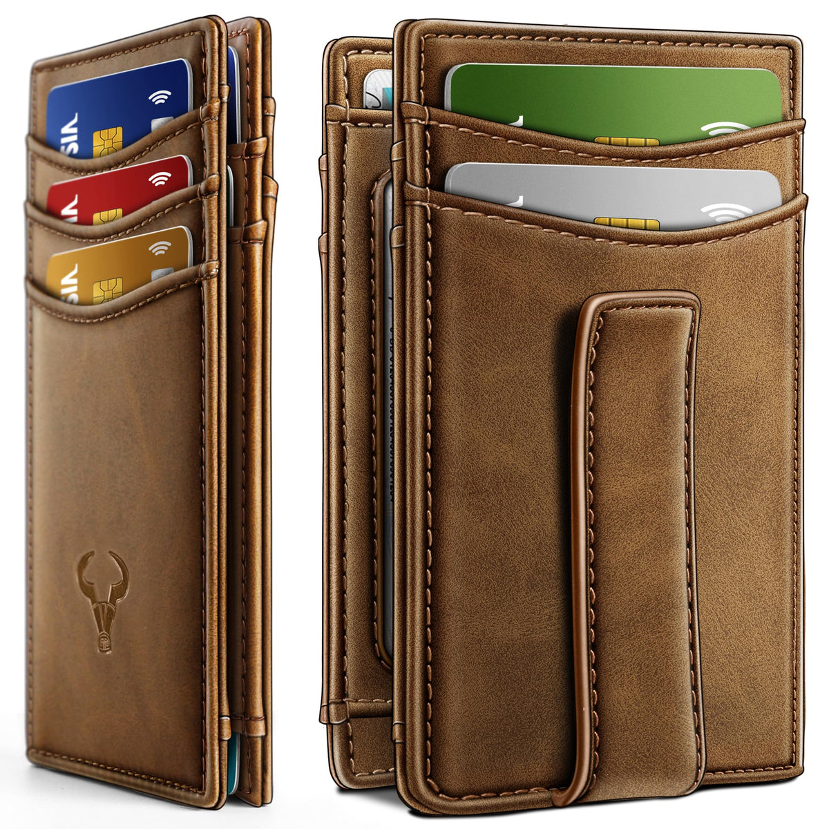 BULLIANT Magnetic Slim Leather Pocket Wallet Money Clip For Men 12Cards