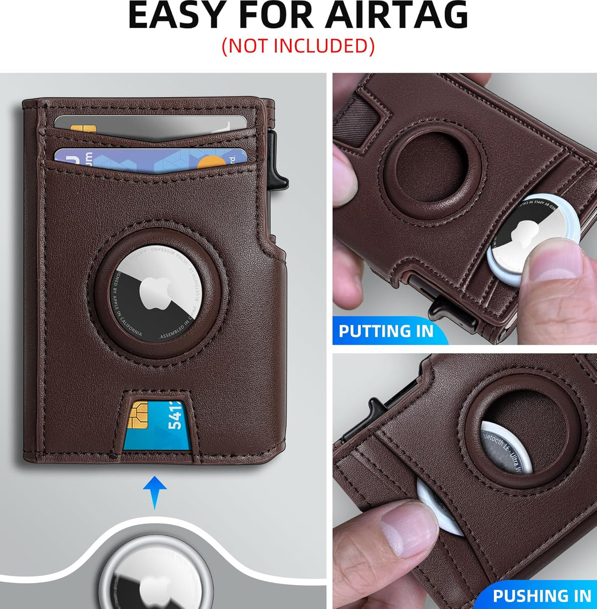 miyozi Airtag Wallet for Men,with Money Clip 10 Cards Metal Case Smart Slim Pop Up Credit Card Holder Flip with Magnetic Closure RFID Blocking wallet with Gift Box