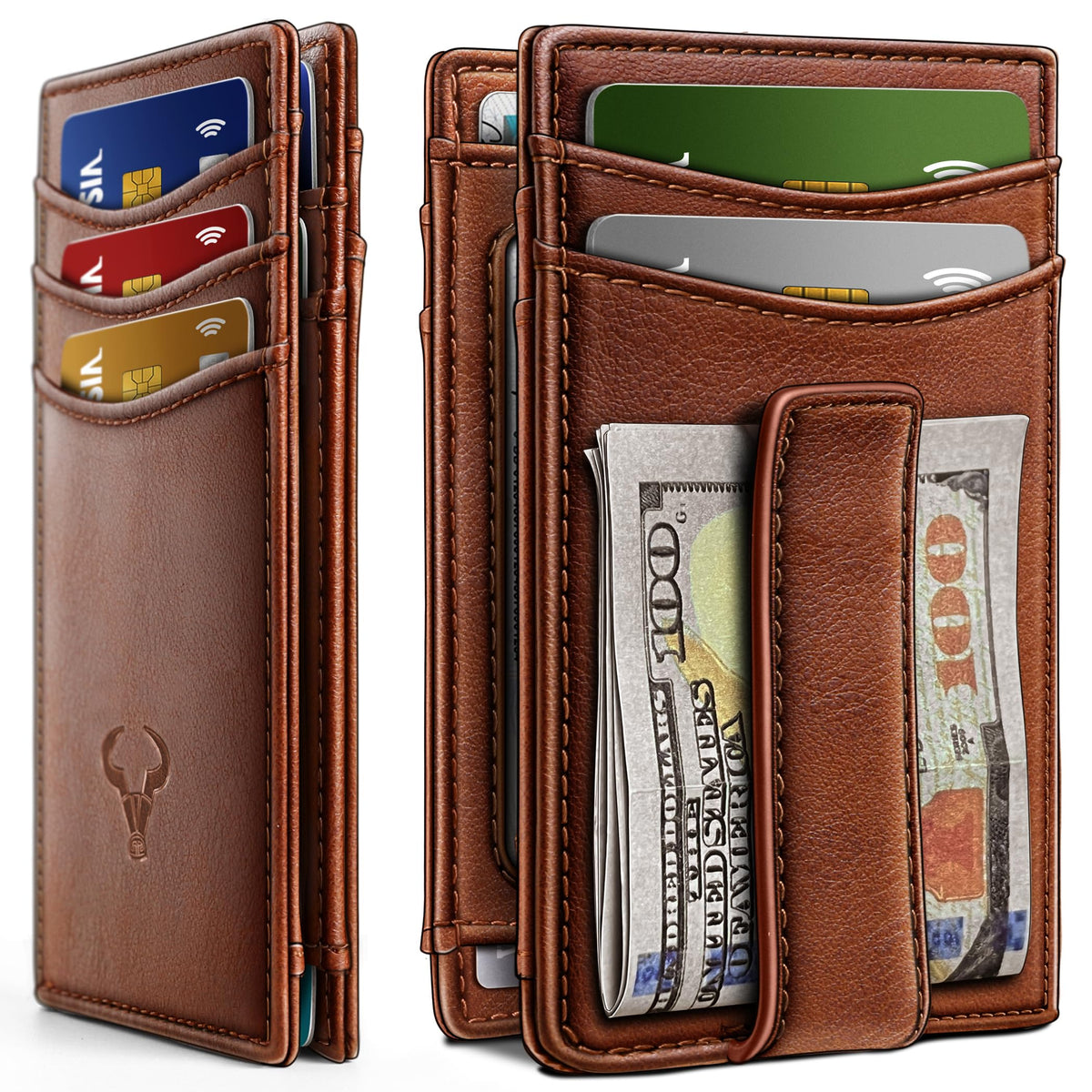 BULLIANT Magnetic Slim Leather Pocket Wallet Money Clip For Men 12Cards
