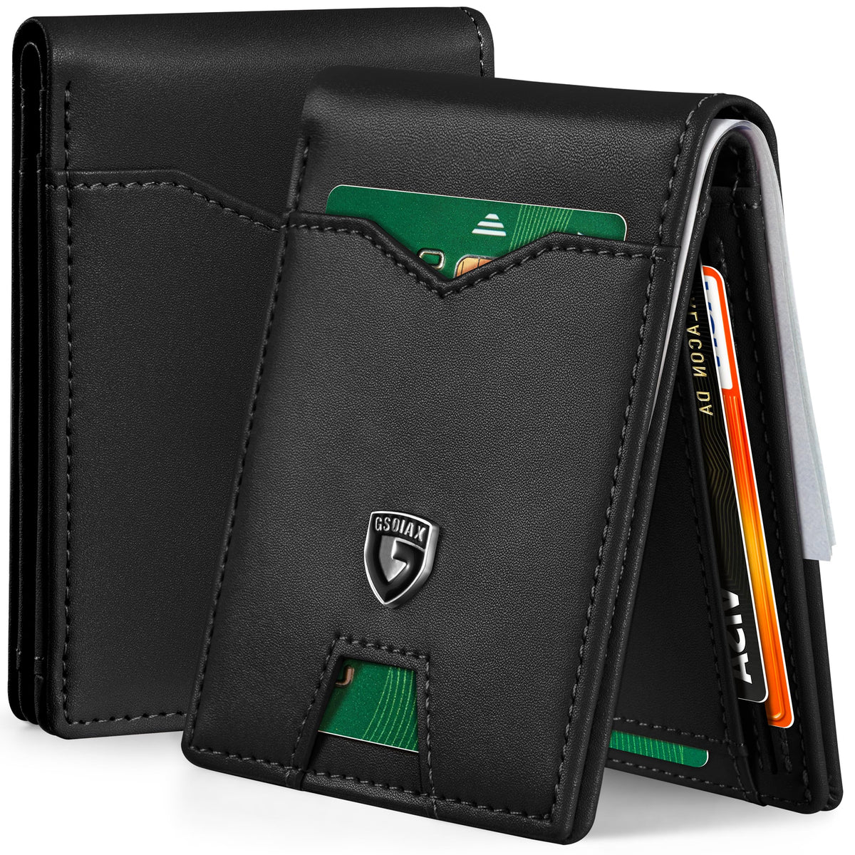 GSOIAX Slim Wallet for Men Rfid Blocking Leather Bifold Front Pocket Carbon Fiber Men's Money Clips Credit Card Holder With Gift Box