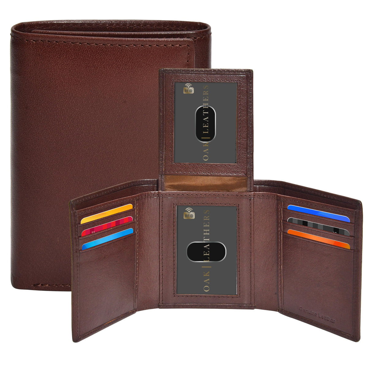 Real Leather Mens Trifold Wallet - RFID Slim Minimalist Front Pocket Gift