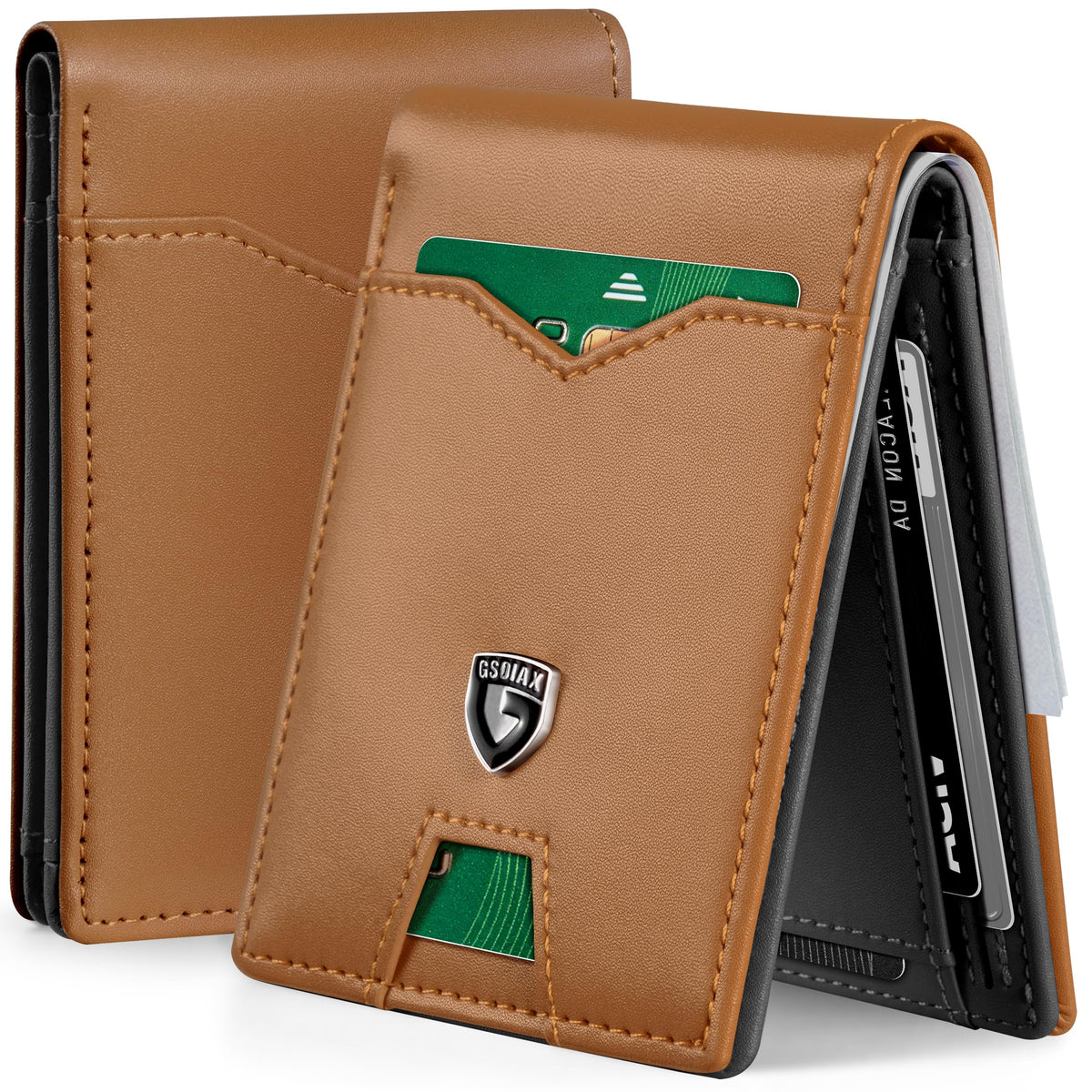 GSOIAX Slim Wallet for Men Rfid Blocking Leather Bifold Front Pocket Carbon Fiber Men's Money Clips Credit Card Holder With Gift Box