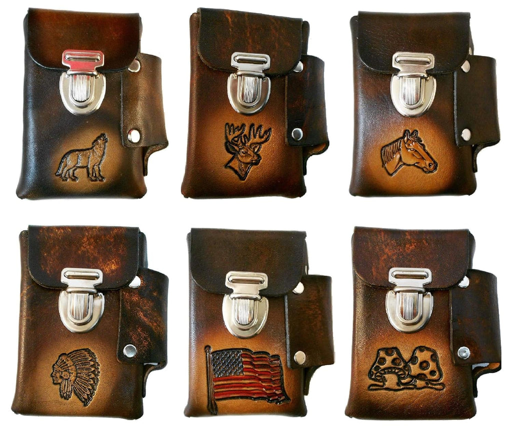 Hand Crafted Leather Cigarette Case, Lighter Pocket, Many Tooled Designs